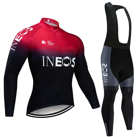 2019 Maillot Castelli Ineos Tirantes Mangas Largas Negro Rojo